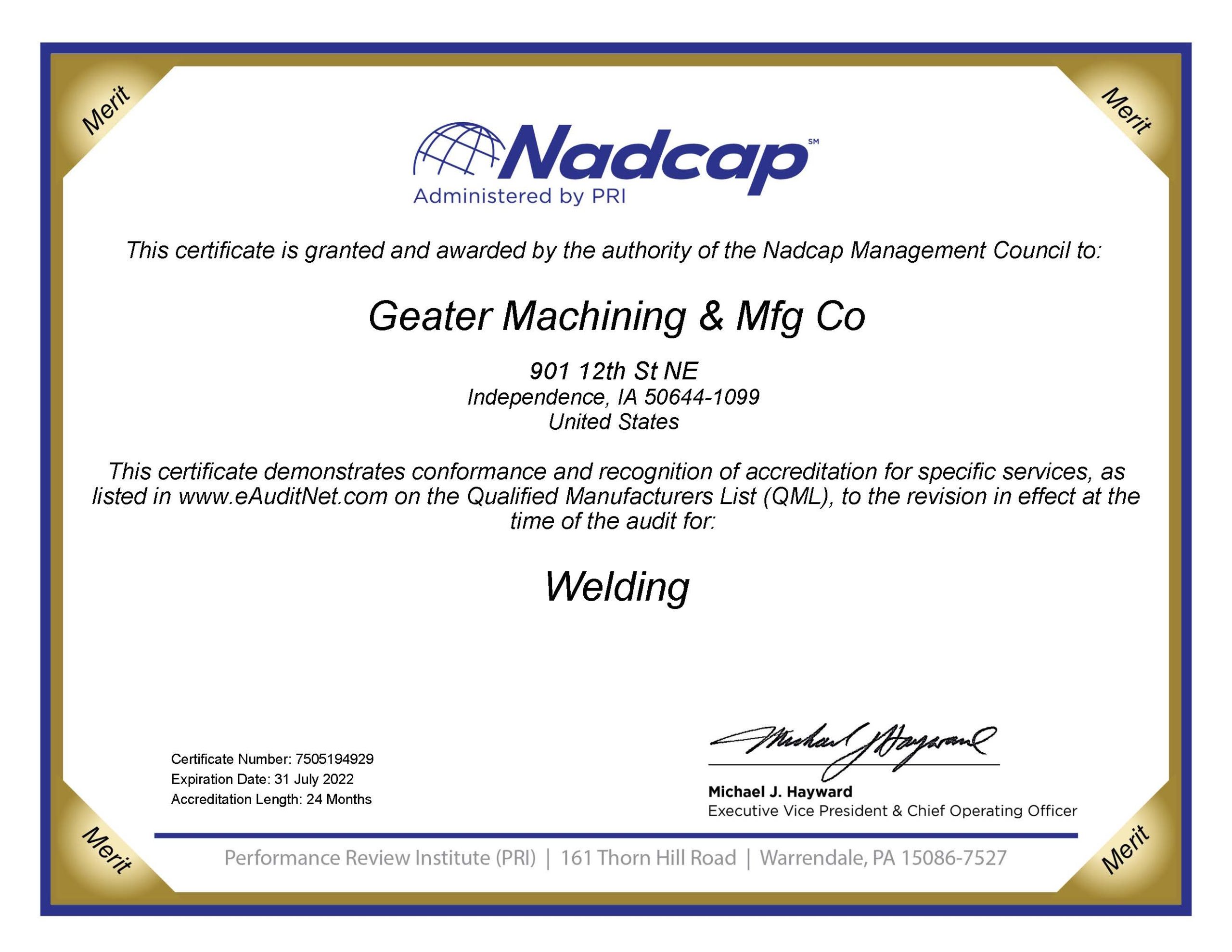 Nadcap Welding certification