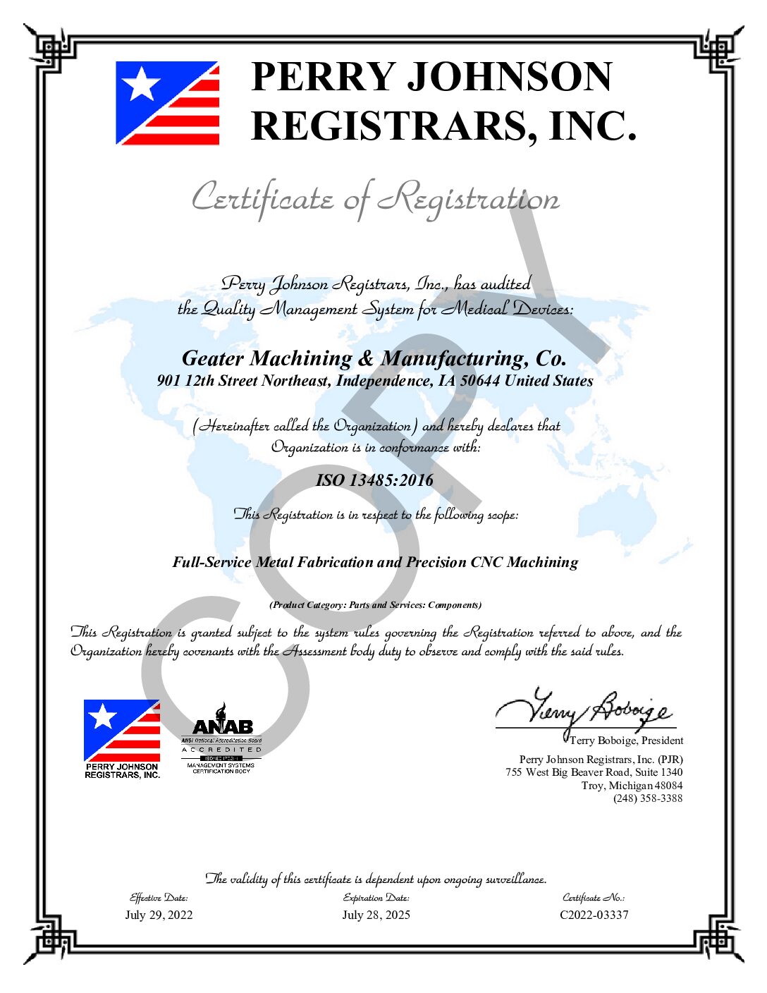 PRI Certificate of Registration